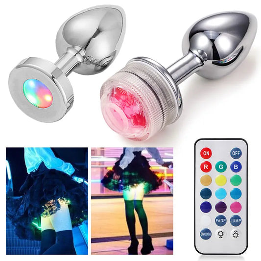 LED Luminous Metal Butt Plug – Light-Up Anal Play for Couples