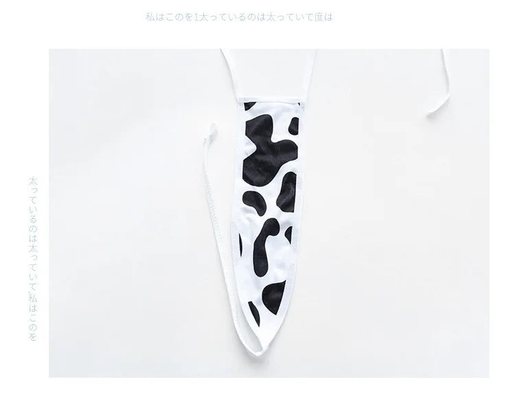 Kawaii Cow Print Micro Bikini Bodysuit – Backless One-Piece Cosplay Lingerie