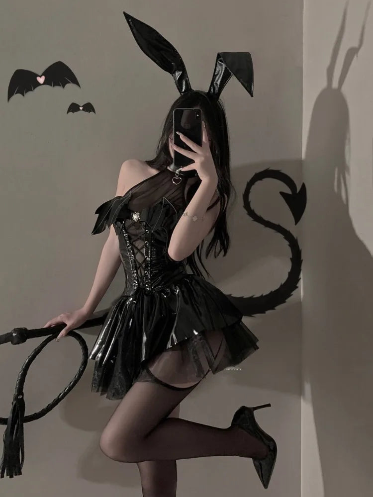 Sexy Demon Witch Costume – Faux Leather Halloween Lingerie Set