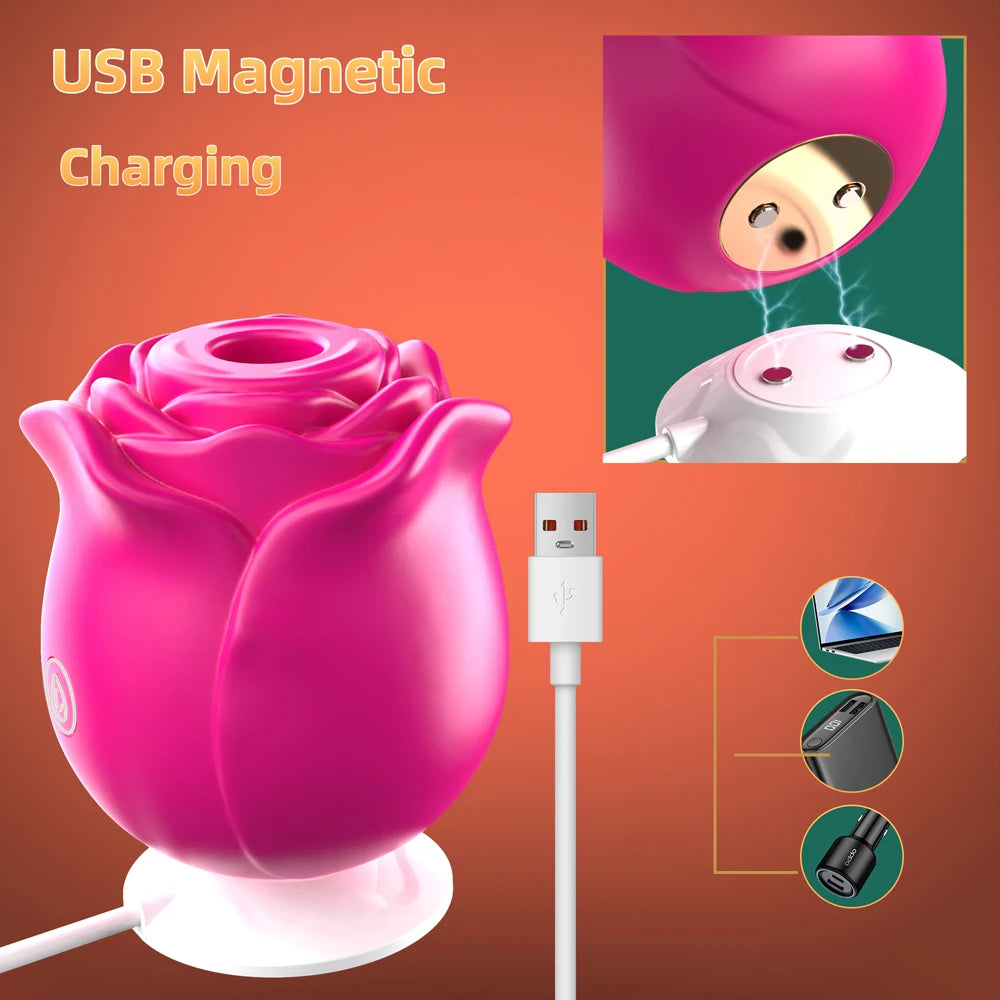 Rose-Shaped Clitoral Sucking Vibrator – Vagina & Nipple Stimulator for Women