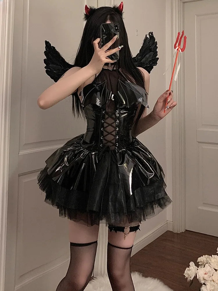 Sexy Demon Witch Costume – Faux Leather Halloween Lingerie Set