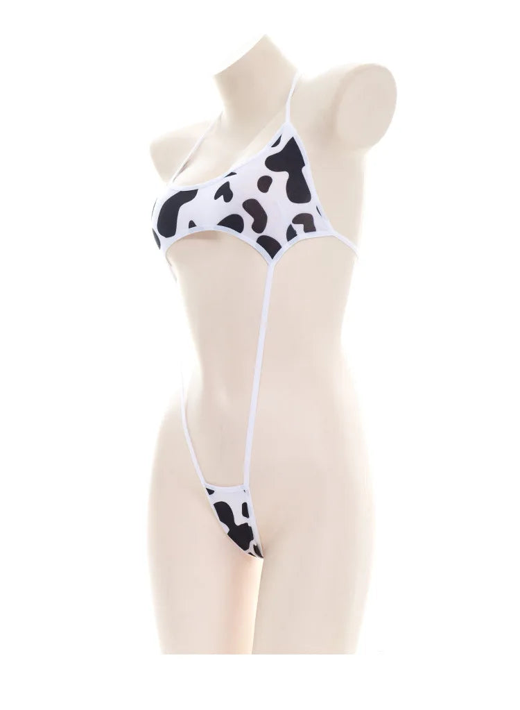 Kawaii Cow Print Micro Bikini Bodysuit – Backless One-Piece Cosplay Lingerie