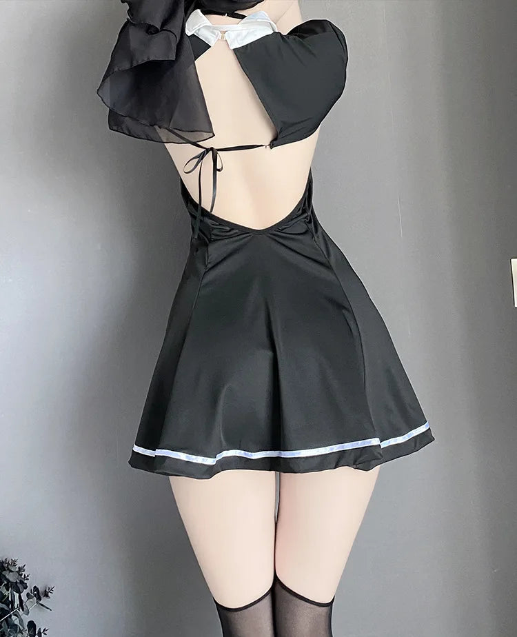 Japanese Nun Role Play Maid Cosplay Costume – Sexy Lingerie Dress with Headgear