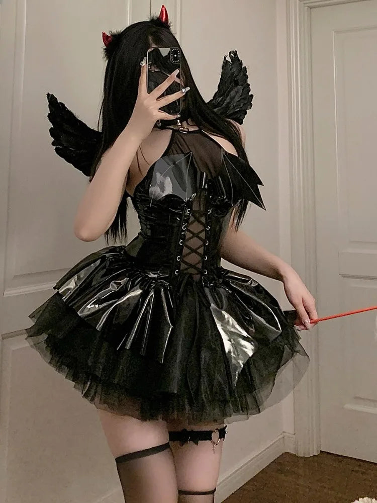 Sexy Demon Witch Costume – Faux Leather Halloween Lingerie Set
