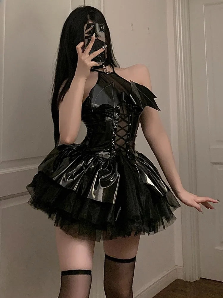 Sexy Demon Witch Costume – Faux Leather Halloween Lingerie Set