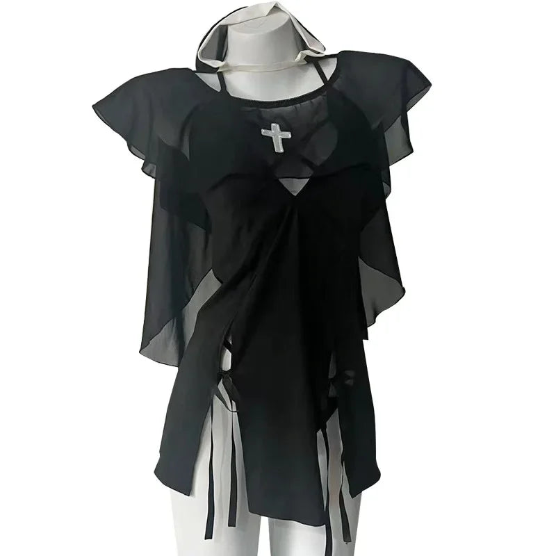 Japanese Nun Role Play Maid Cosplay Costume – Sexy Lingerie Dress with Headgear