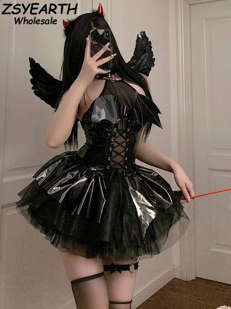 Sexy Demon Witch Costume – Faux Leather Halloween Lingerie Set