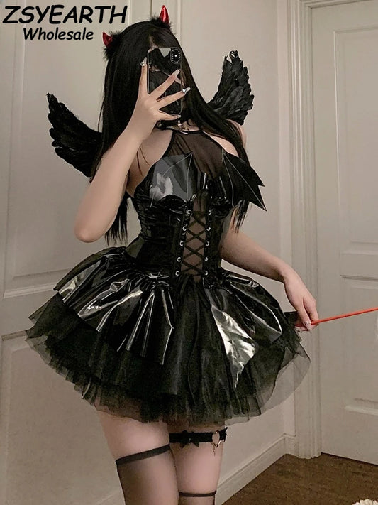 Sexy Demon Witch Costume – Faux Leather Halloween Lingerie Set