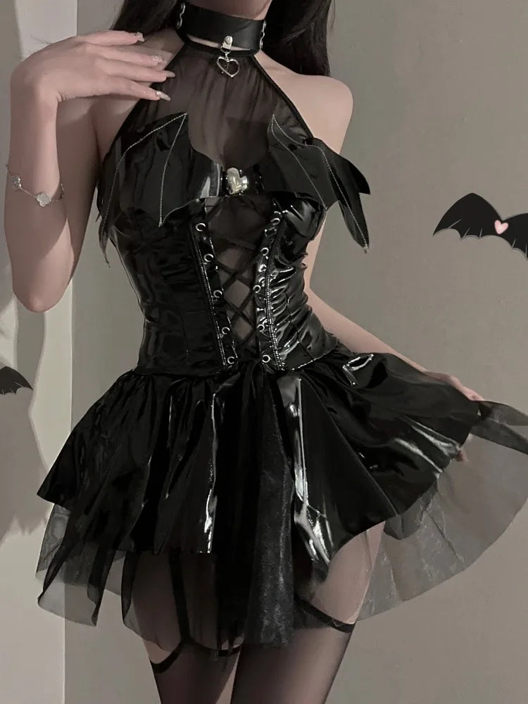 Sexy Demon Witch Costume – Faux Leather Halloween Lingerie Set